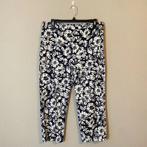 Vintage Lauren Ralph Lauren Women's Sz 12 Floral Casual Stretch Capri Pants Navy